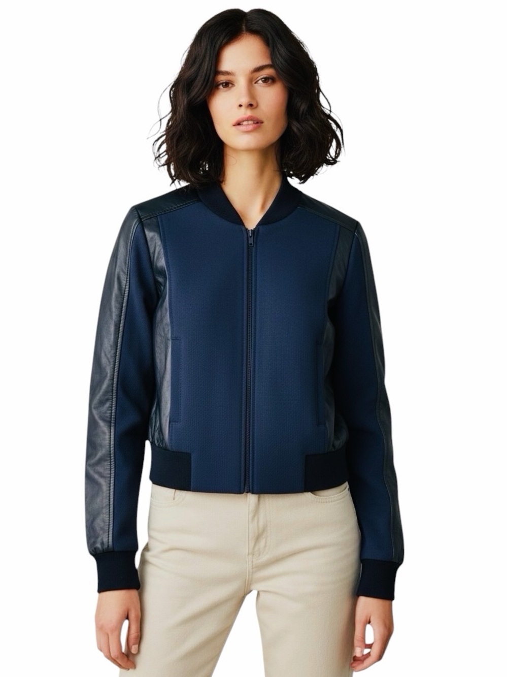 HALOGEN Leather Mixed NEW Bomber Jacket.